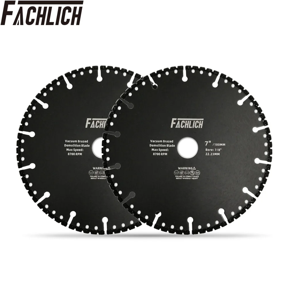 FACHLICH 2pcs/Pk Dia 180mm All Purpose Diamond Cutting Disc for Rebar Cast Iron Granite Demolition Saw Blade One for all Cutter