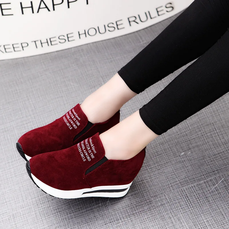 Hidden Wedges Women Shoes Spring Autumn Comfort Platform Casual internal heightening Shoes High Top Women Black Shoes