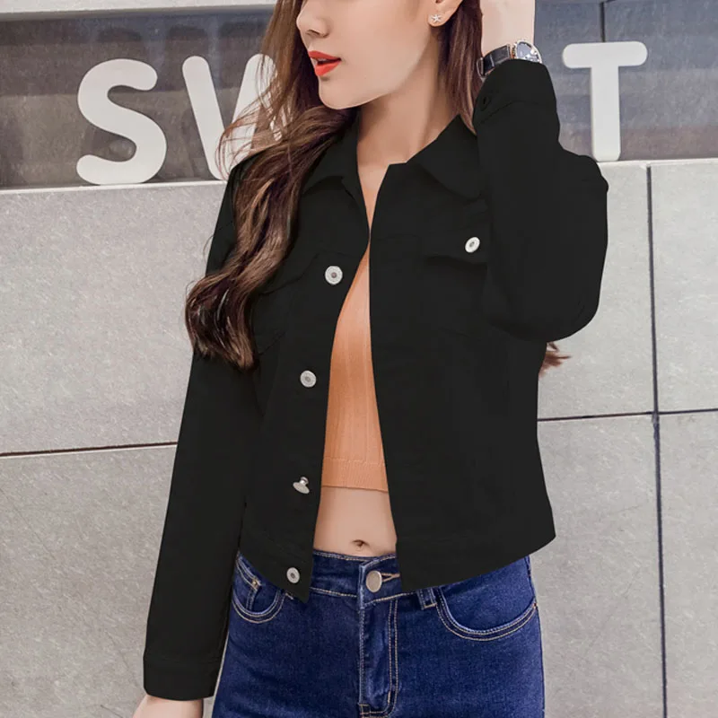 New Long Sleeve winter Slim White Black Jeans Top For Women Solid Denim Jacket Women Short Overcoat Ladies Jackets Tops 4866 50