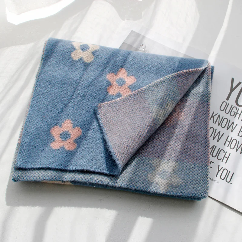 Женский вязаный цветочный шарф корейский теплый шерстяной для японских учеников