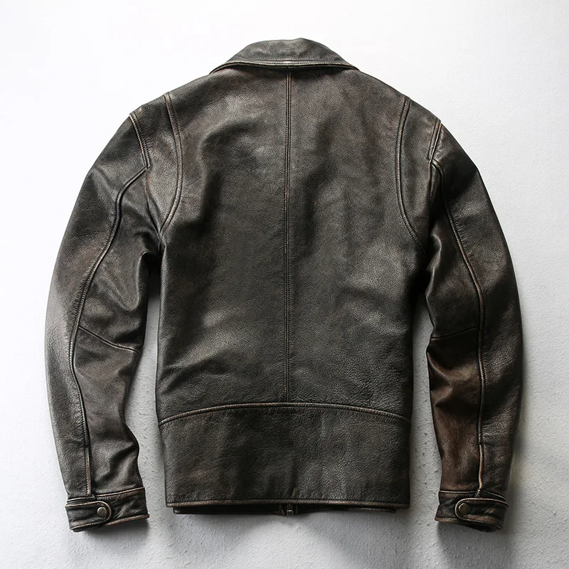 

Male 2020 Spring Autumn Cowhide Vintage Designer Motorcycle Rider Coat 100% High Quality Genuine Leather Jacket