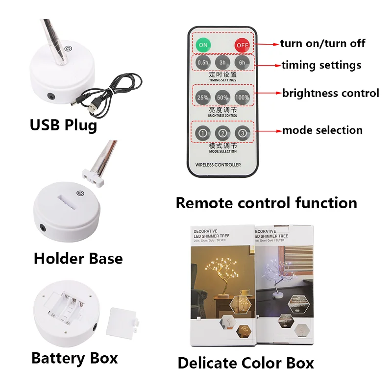 

LED Tree Table Night Light USB Battery Operated Table Lamp Christmas Home Fairy Bedroom Indoor Kids Bar Decorati