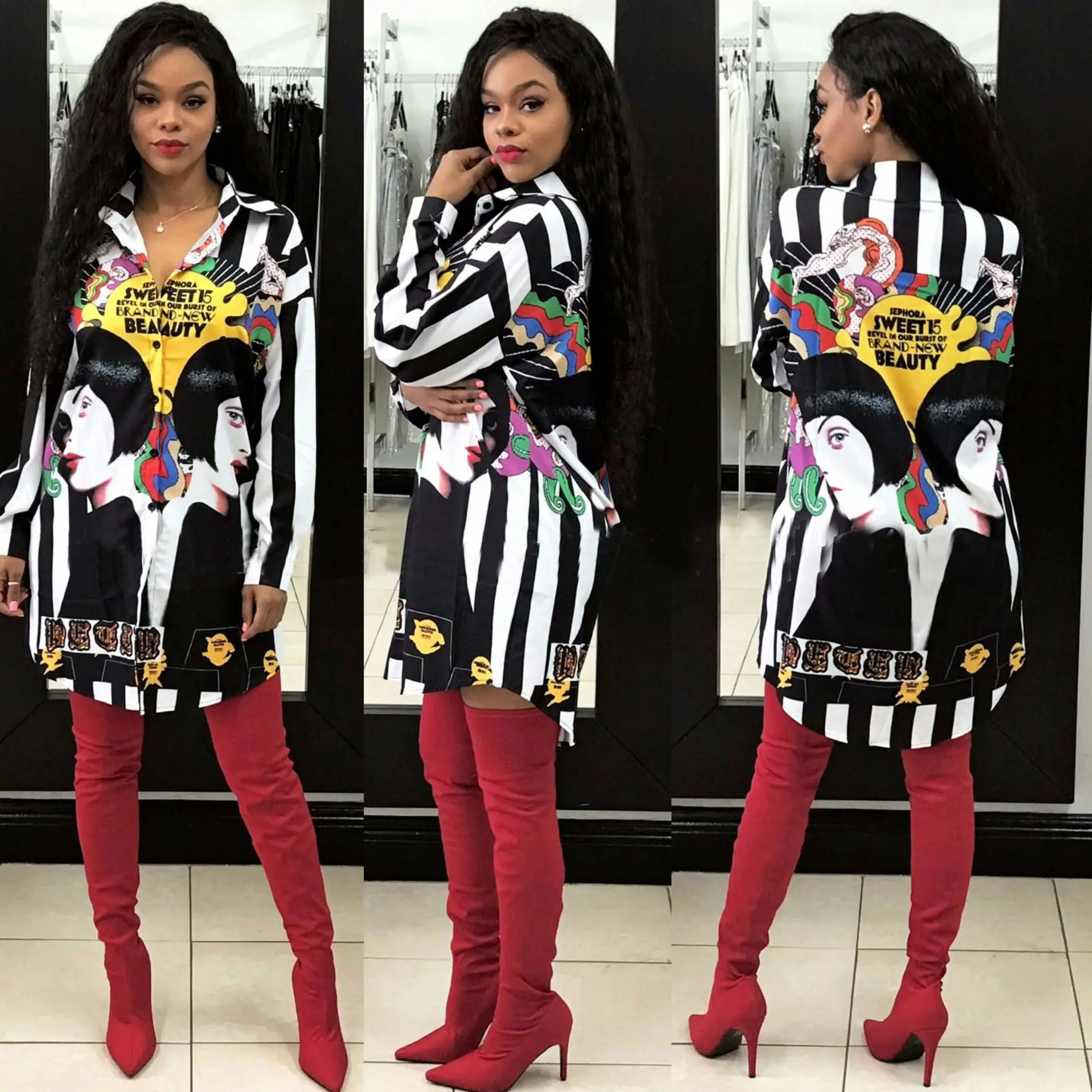 African Dresses For Women Autumn Long Sleeve Printed Blouse Button Up Loose Black Shirt Tops Ladies Blusas Femininas|Африканская