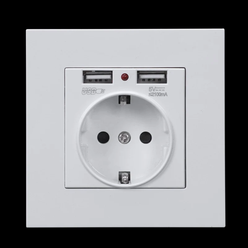 Панель настенная розетка с заземлением 16А стандарт ЕС электрическая 2100Ma двойной