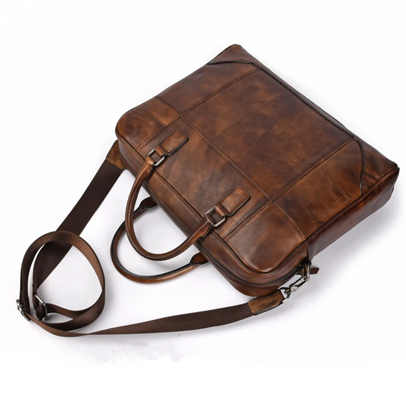 Мужской и женский портфель Nesitu черный из натуральной кожи для ноутбука 14 дюймов