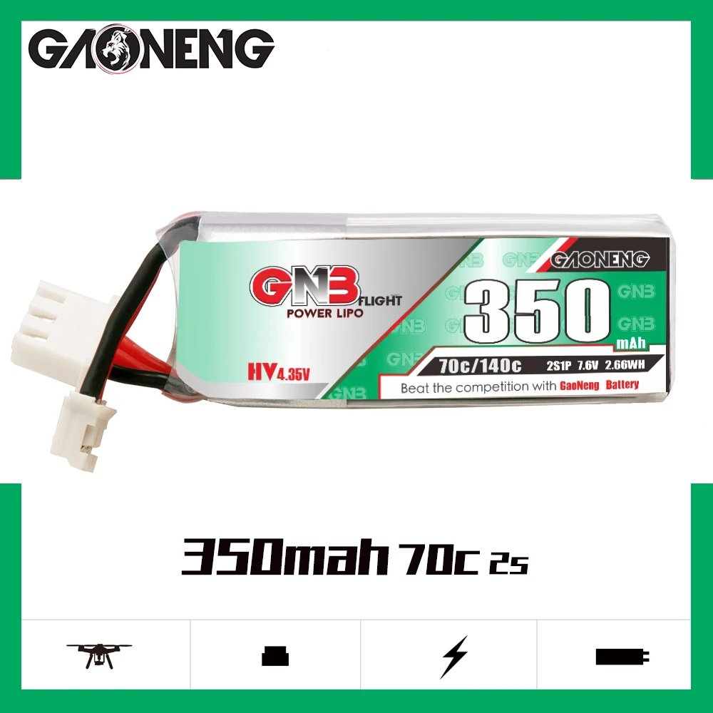 2PCS GAONENG GNB 350mah 2S 7.6V 70C/140C HV Lipo Battery With PH2.0/XT30 Plug For Emax Tinyhawk S Four Axis Indoor FPV Drones | Игрушки и
