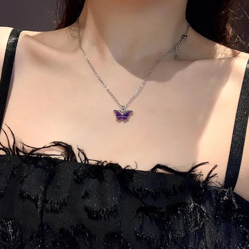 Меняющее цвет чувствительное к температуре ожерелье с бабочкой Женская цепочка
