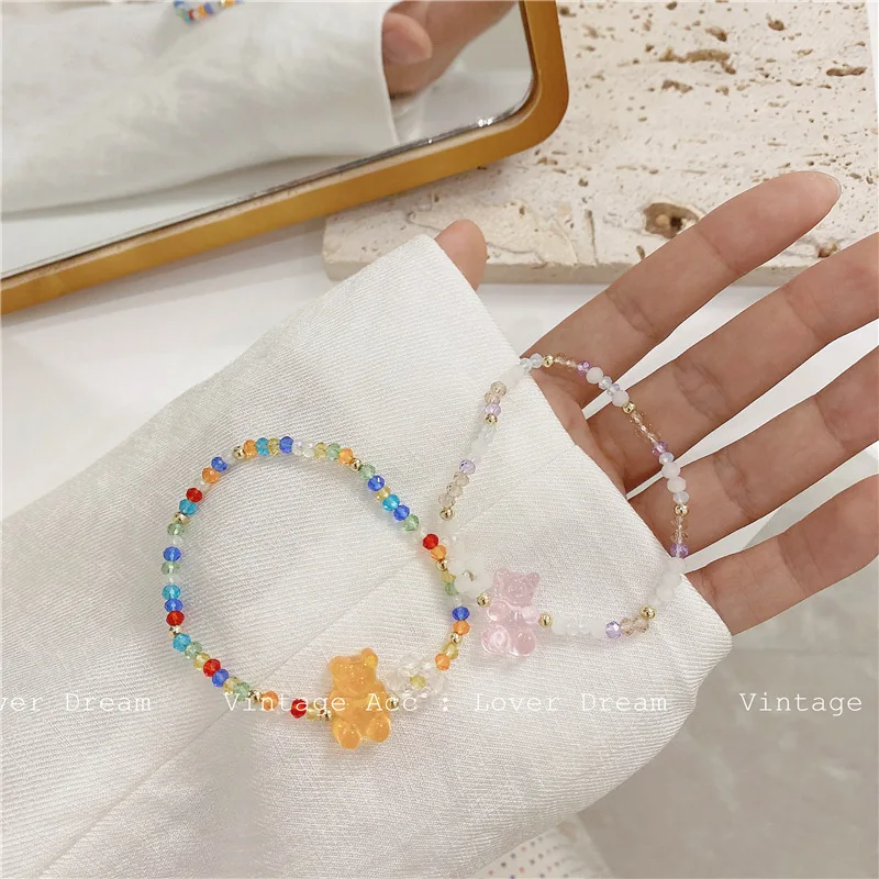 

Retro Color Bracelet Korean version versatile color bear imitation pearl bracelet girl bear Pearl Bracelet