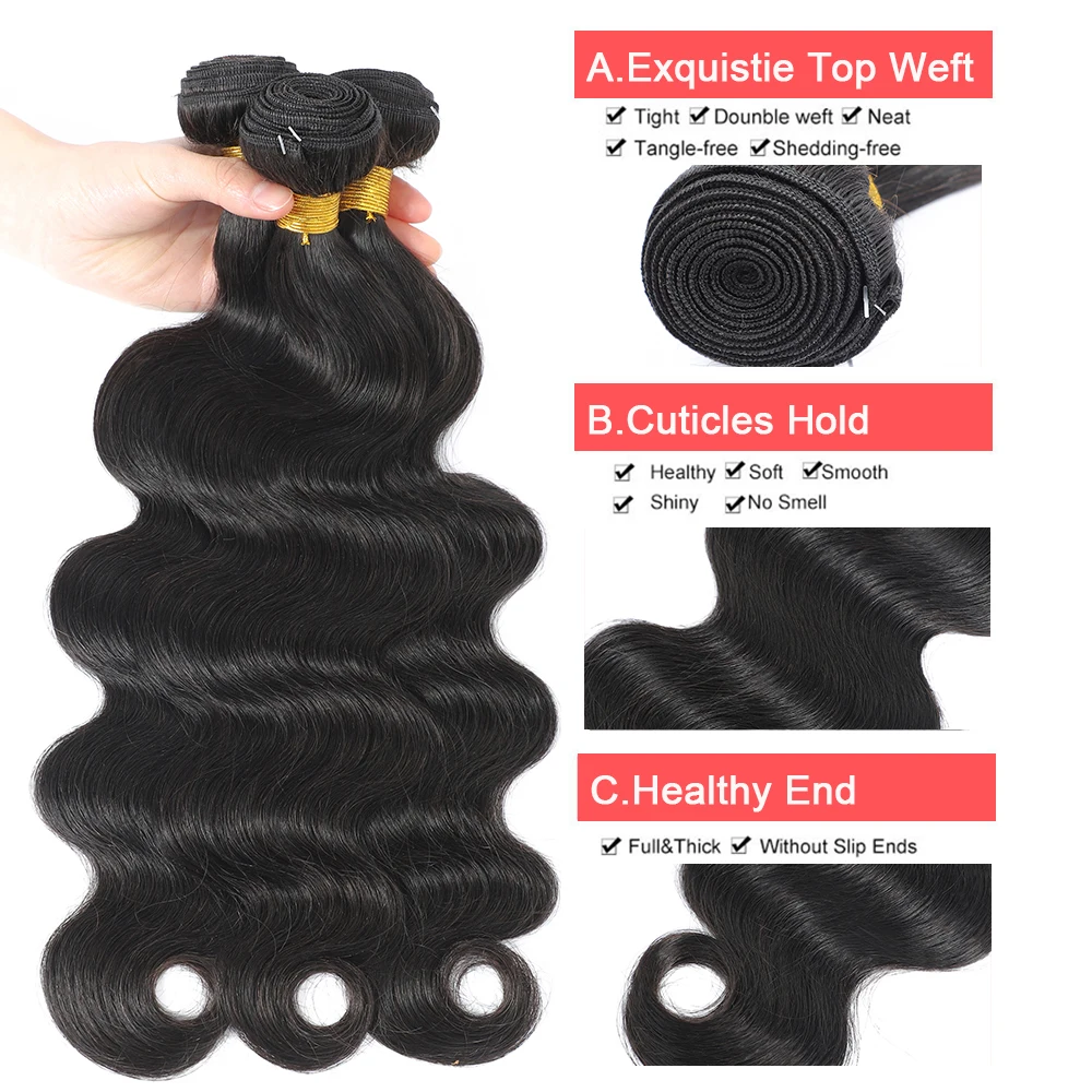 28 30 32 Inch Body Wave Bundles Brazilian Hair Weave 1/3/4 PCS Human Natural Color Remy Extensions | Шиньоны и парики