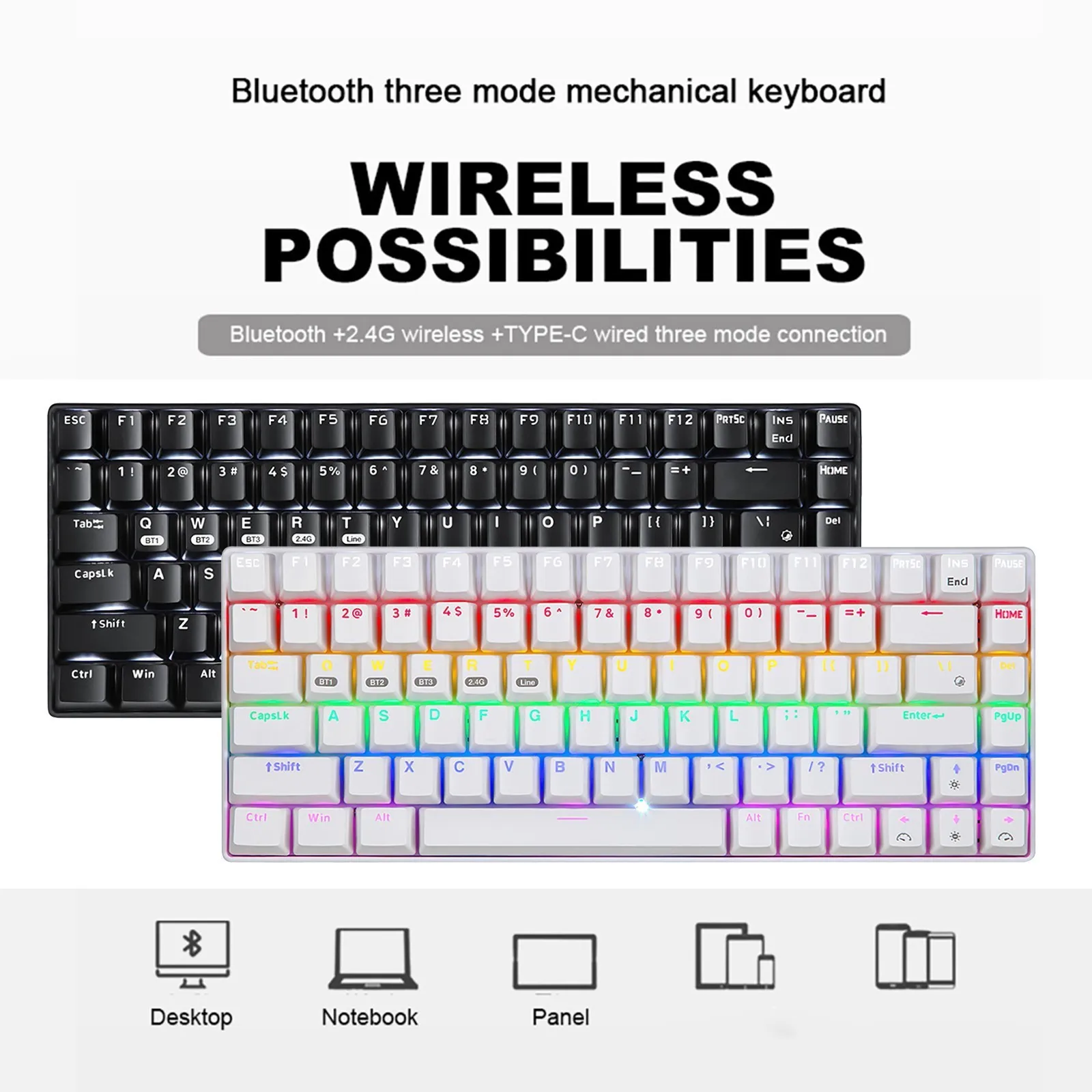 

HIPERDEAL New And High Quality XM-RF84 Mechanical Keyboard 84-Key Multi Device 3 Mode Wireless Wired Keyboard 2021 For Laptop