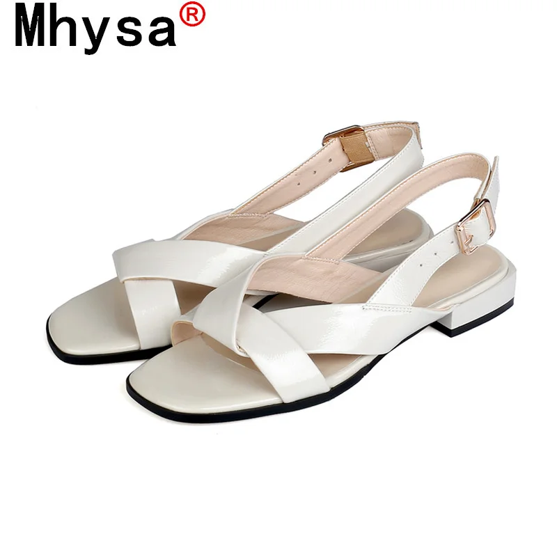 

2021 Summer Pu Leather Women Sandals Fashion Vintage Buckle Low Heel Square Toe Casual Shoes Outdoor Comfortable Ladies Sandals