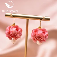 xlentag original design coral flower drop earrings fresh water pearl vintagae jewellery for women accessories girls party ge0927