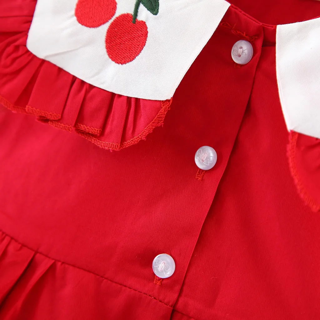 Платье без рукавов с рюшами и вишней для маленьких девочек милые платья