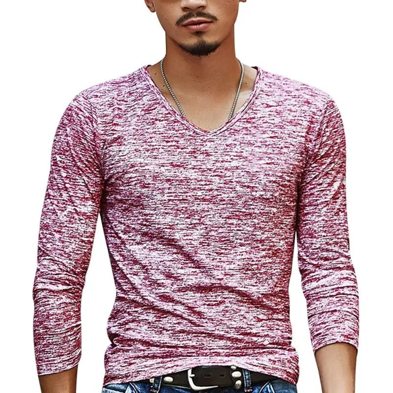 

2021 Summer Mens Clothing Fashion Tshirt Oversized Undetshirts Men Casual T Shirts Long Sleeve Print Tops V neck Slim Tees Shirt