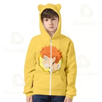 2020 hot anime haikyuu volleyball teenager cat ears zipper hooded hoody childrens spring autumn clothing wholesale