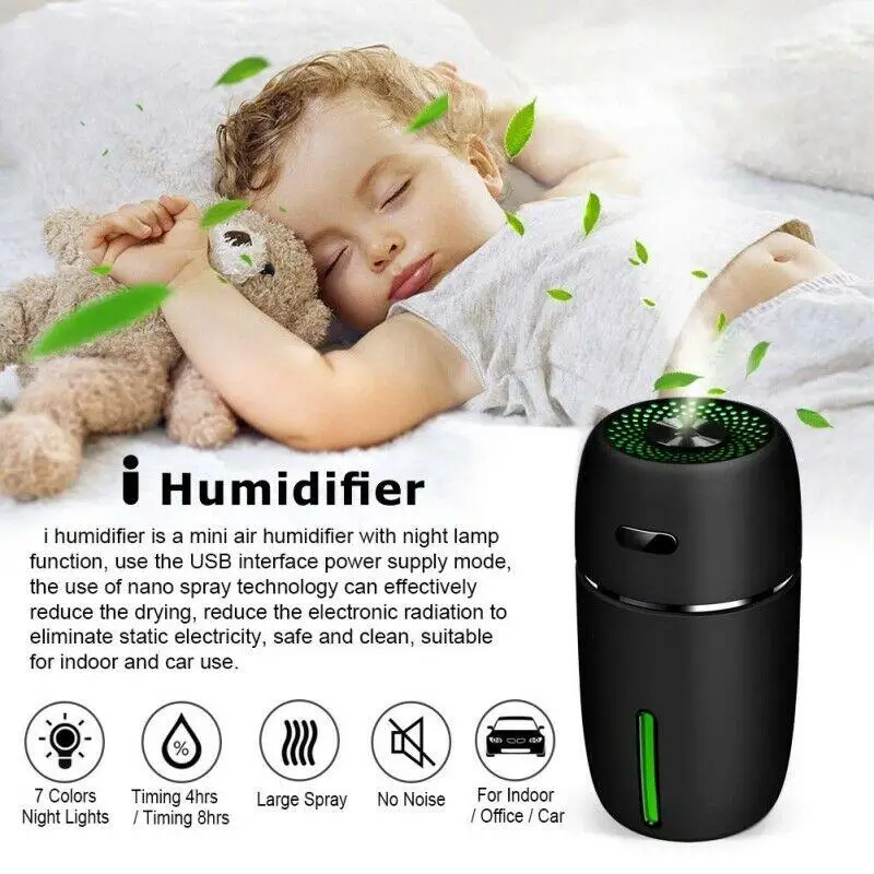 

200ml USB Mini Air Humidifier Car Aroma Essential Oil Air Purifier Home USB Fogger Mist Maker LED Night Lamp Accessories