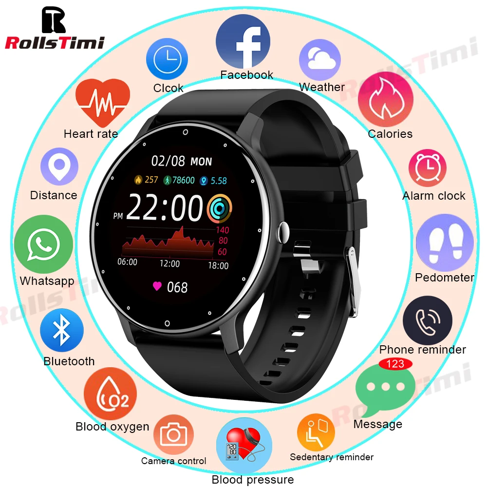Rollstimi 2021 Дамы Смарт модные часы для мужчин и женщин умный Браслет Bluetooth Вызов спортивный фитнес-трекер часы Водонепроницаемый - изображение