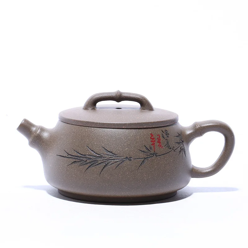 

Yixing famous handmade bamboo stone ladle purple clay pot raw ore section clay teapot tea set