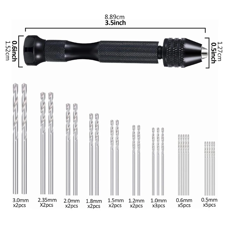 

36 Pcs Hand Drill Bits Set Woodworking Mini Drill for UV Epoxy Resin Mold Jewelry Making J60E