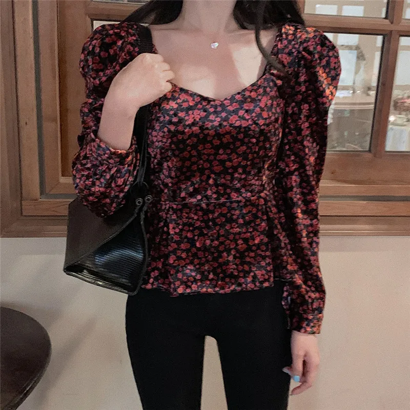 

RUGOD 2021 с цветочным принтом в стиле ретро топы зауженного кроя с элегантные termperament все-матч Весна женская рубашка в стиле ретро исходящие зна...