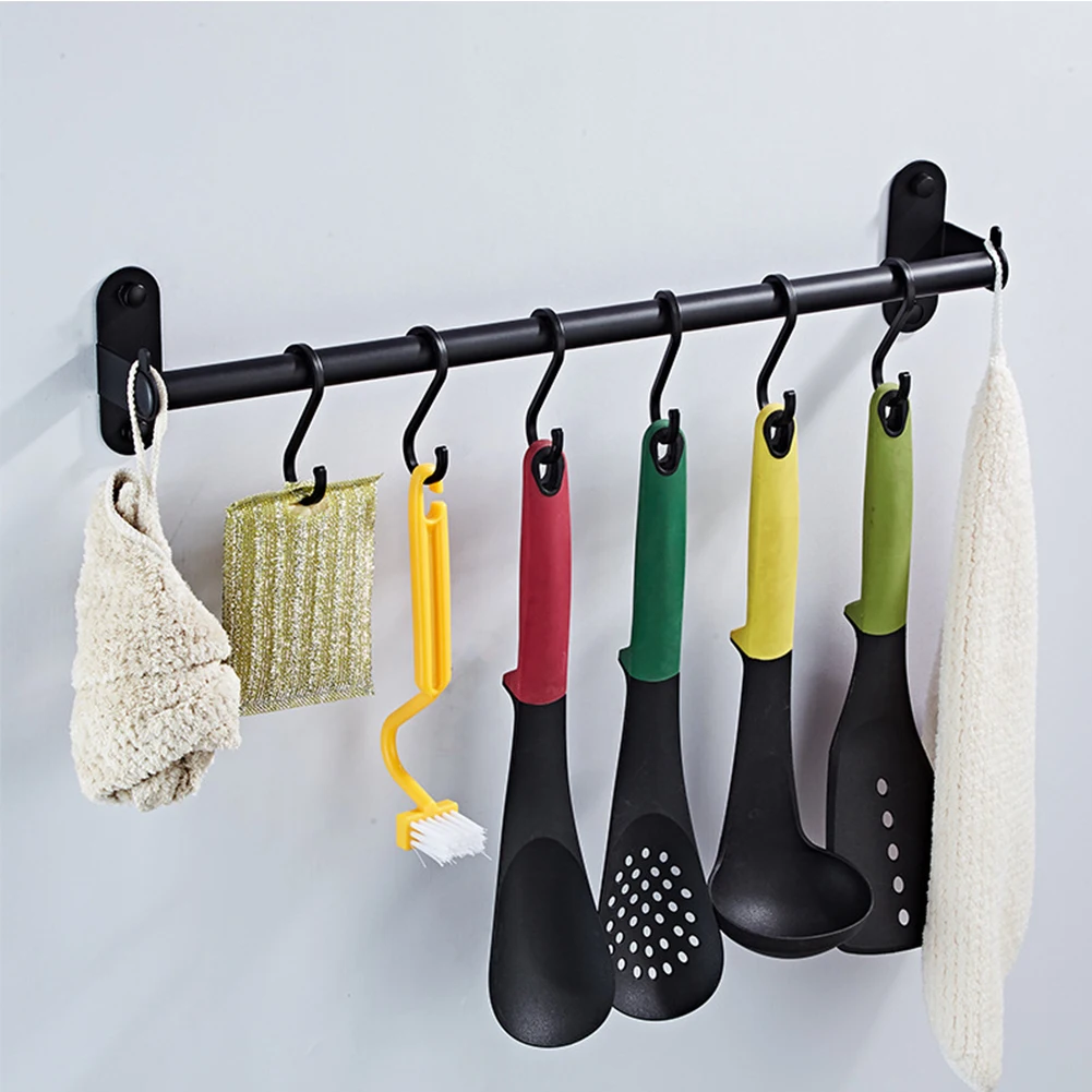 

Hardware Organizer Modern Kitchen Hanger Punched Wall Mounted Utensil Aluminum Pan Rack Storage Holder Bar Pot Cabinet Shelf