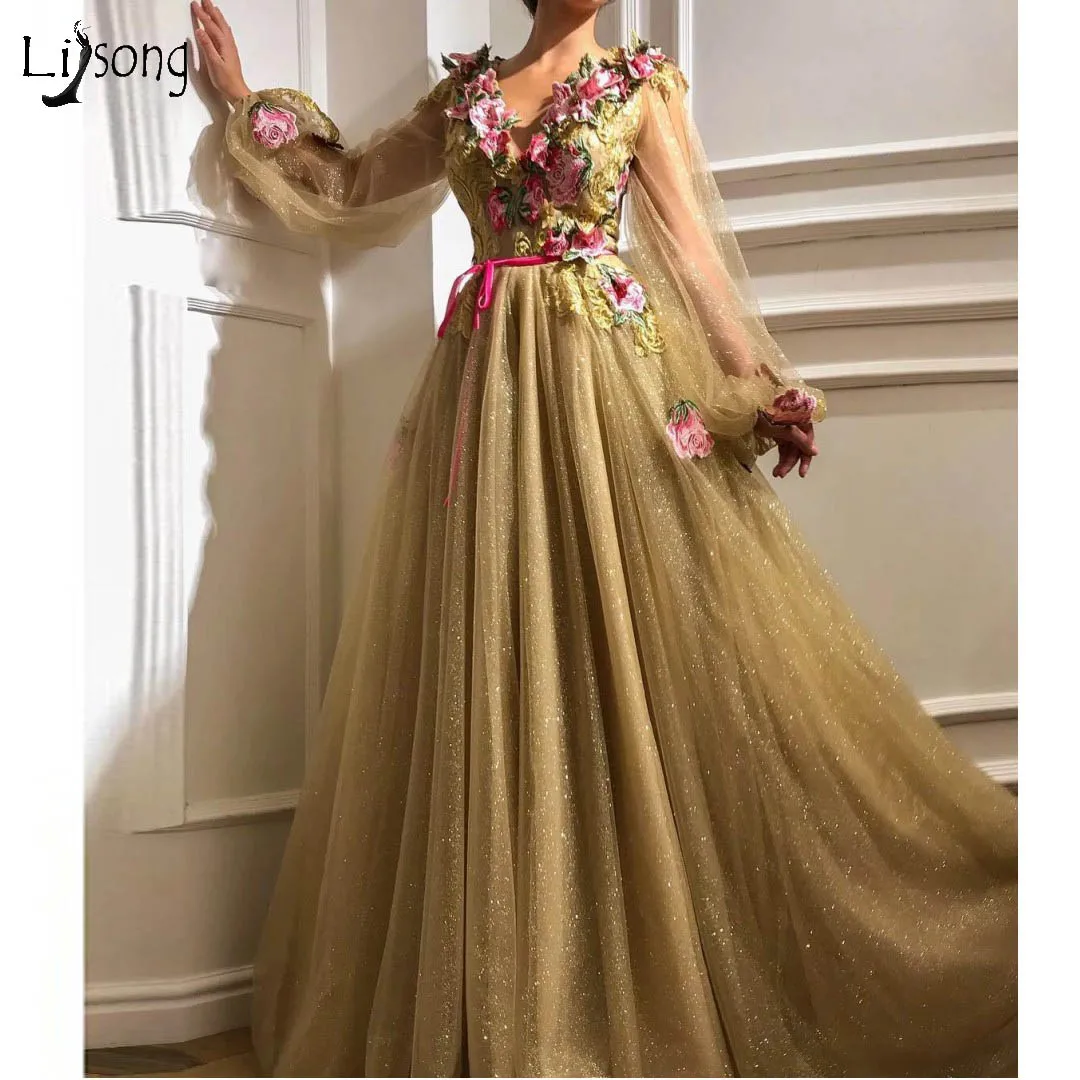 Очаровательные блестящие золотые тюлевые вечерние платья пышное официальное