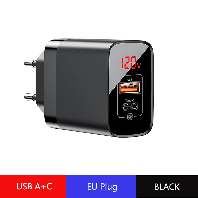 Baseus USB зарядное устройство Быстрая зарядка 3,0 для iPhone samsung huawei 18W Быстрое настенное зарядное устройство цифровой дисплей телефон зарядное устройство адаптер - Тип штекера: EU Black A C