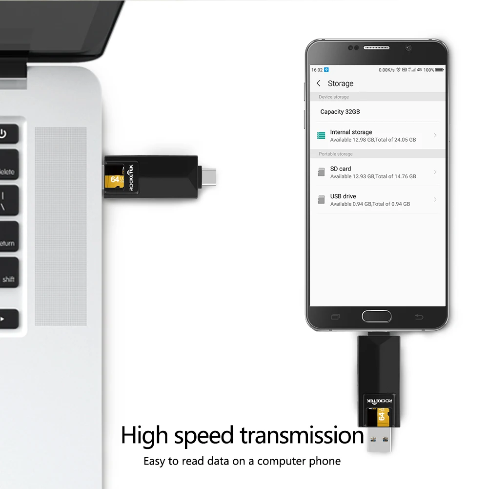 Rocketek type-c usb 3,0 otg phone type c multi 2 в 1 устройство для чтения карт памяти 5 Гбит/с адаптер для SD/TF micro SD Компьютерные аксессуары