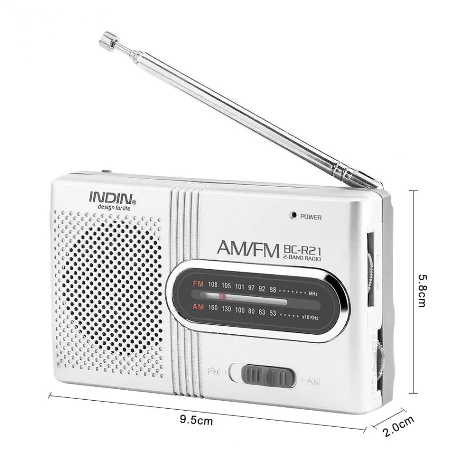 BC-R21 Универсальный для INDIN BC-R21 портативный мини AM FM радио стерео колонки музыкальный плеер двухдиапазонный приемник канал 88-108 МГц антенна - Цвет: BC-R21