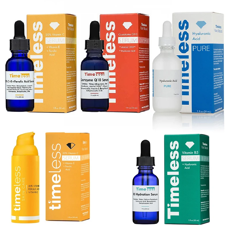 

TIMELESS B5 HYDRATION SERUM 20% VITAMIN C SERUM VITAMIN CEF 20% VC SERUM COENZYME Q 10 SERUM HYALURONIC ACID PURE SERUM FACECARE