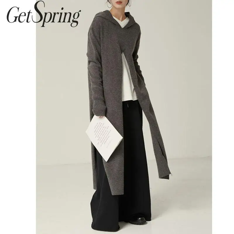 Getвесенний женский свитер с разрезом неровные женские длинные свитера капюшоном