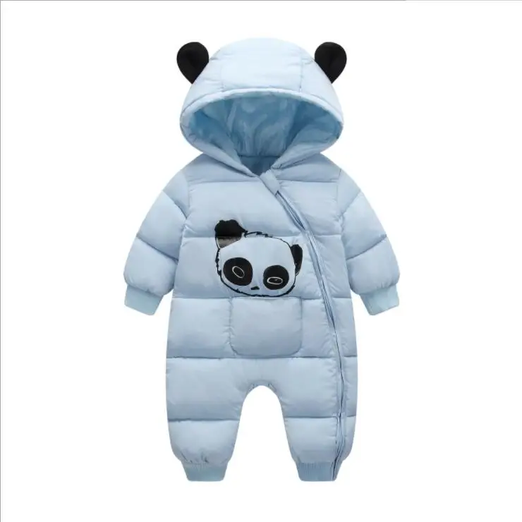 light blue Одежда для маленьких мальчиков и девочек; коллекция года; зимние комбинезоны с капюшоном для новорожденных; плотный хлопковый наряд; комбинезон для новорожденных; Детский костюм; ползунки - Цвет: light blue