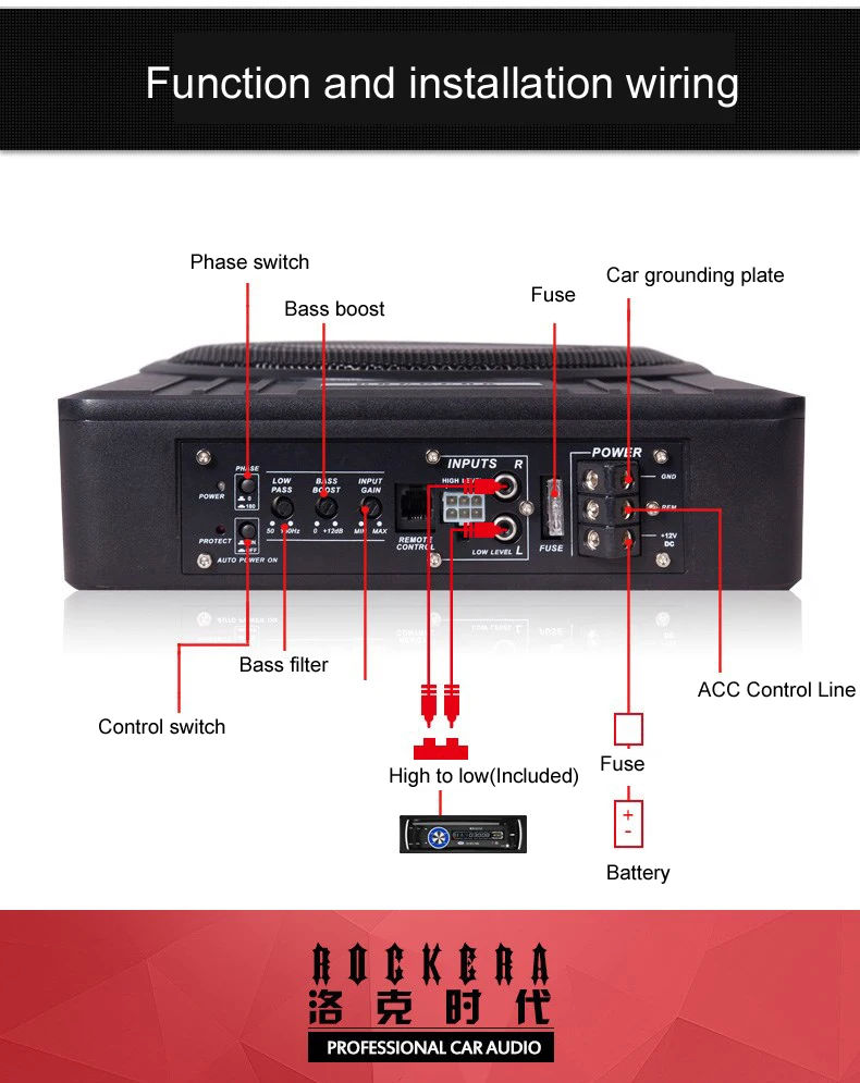 ROCKERA 10 дюймов под сиденьем сабвуфер динамик аудио HIFI тонкий активный автомобильный усилитель автомобиля Sub низкочастотный динамик с басами