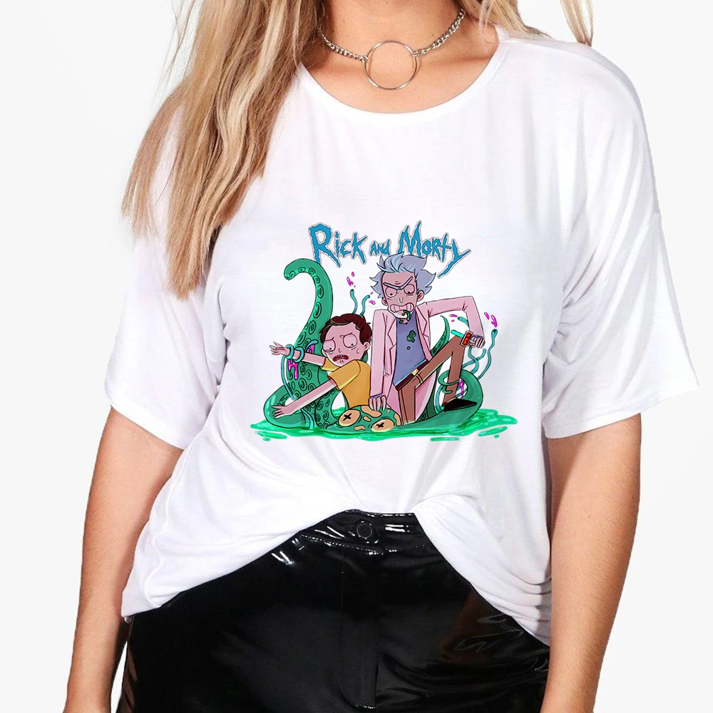 

European style Womens Tshirt Popular Animation Funny Rick Printed T-shirt Tops Tumblr Summer Street wear Tees Harajuku Plus Size