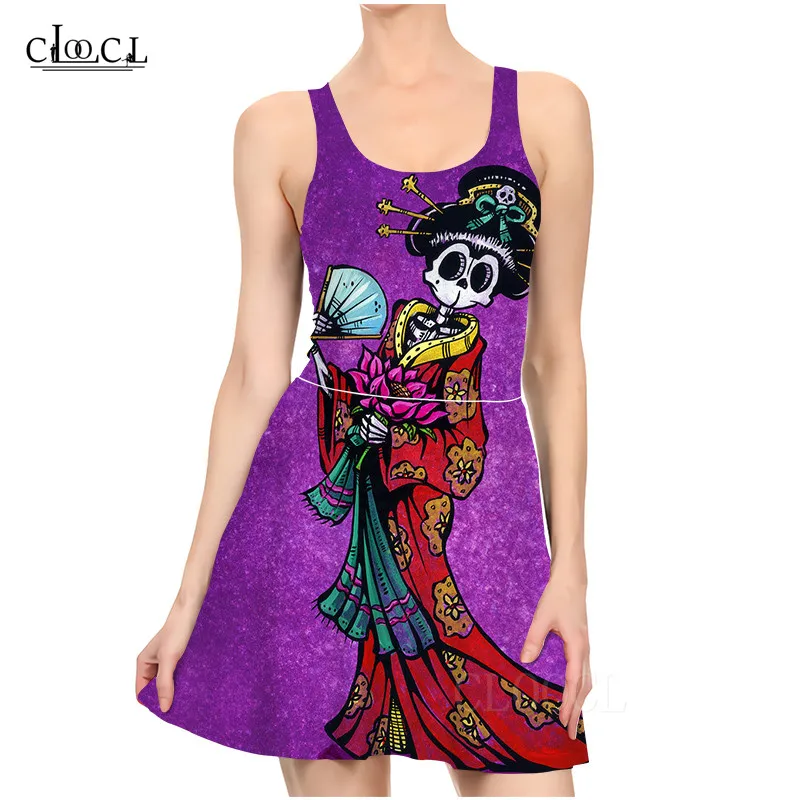 Летнее винтажное платье с принтом японского черепа женские вечерние сексуальные