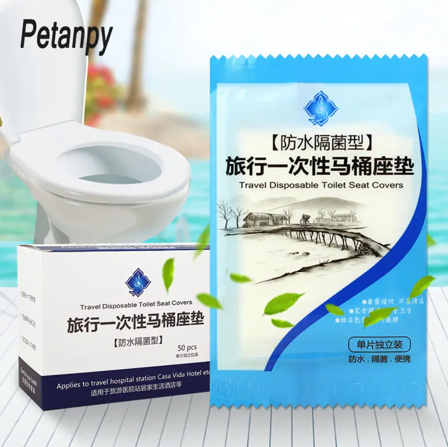 

50 шт. одноразовое покрытие на сиденье унитаза коврик портативный 100% водонепроницаемый безопасный коврик для унитаза для путешествий/кемпи...