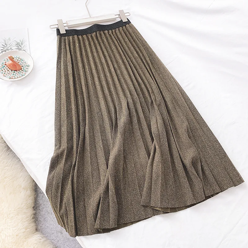Новые весенние плиссированные юбки с блестками 2020 повседневные средней длины