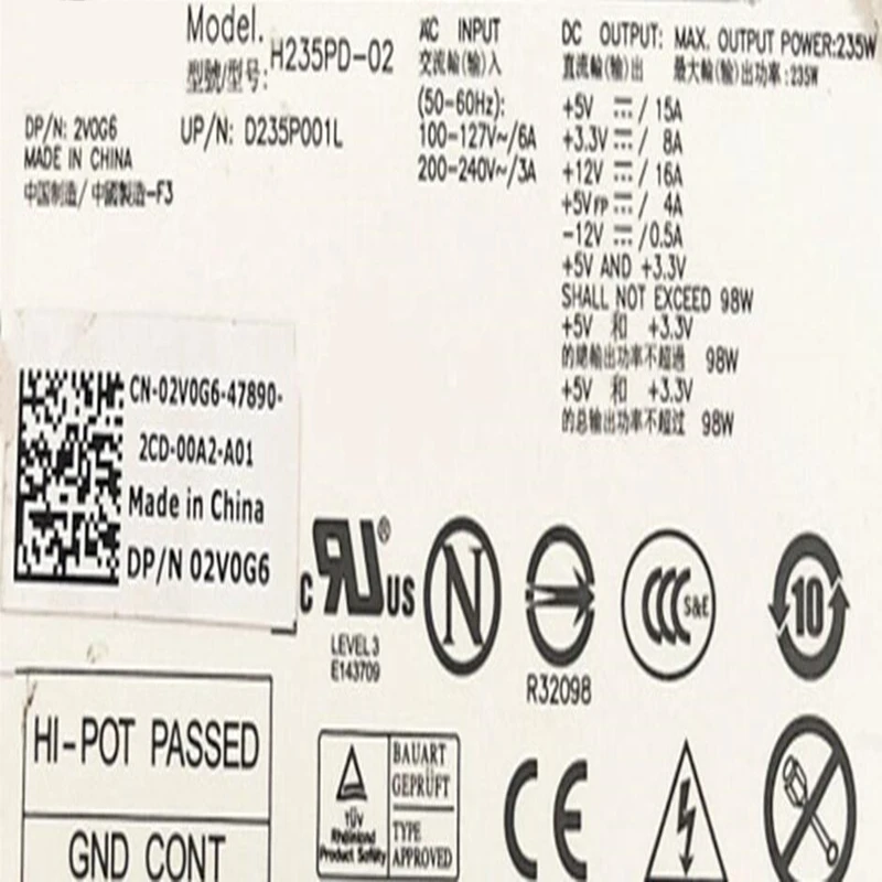Новый оригинальный блок питания для ноутбука Dell OptiPlex 380 235W Питание H235P-00 H235PD-02 L235P-01