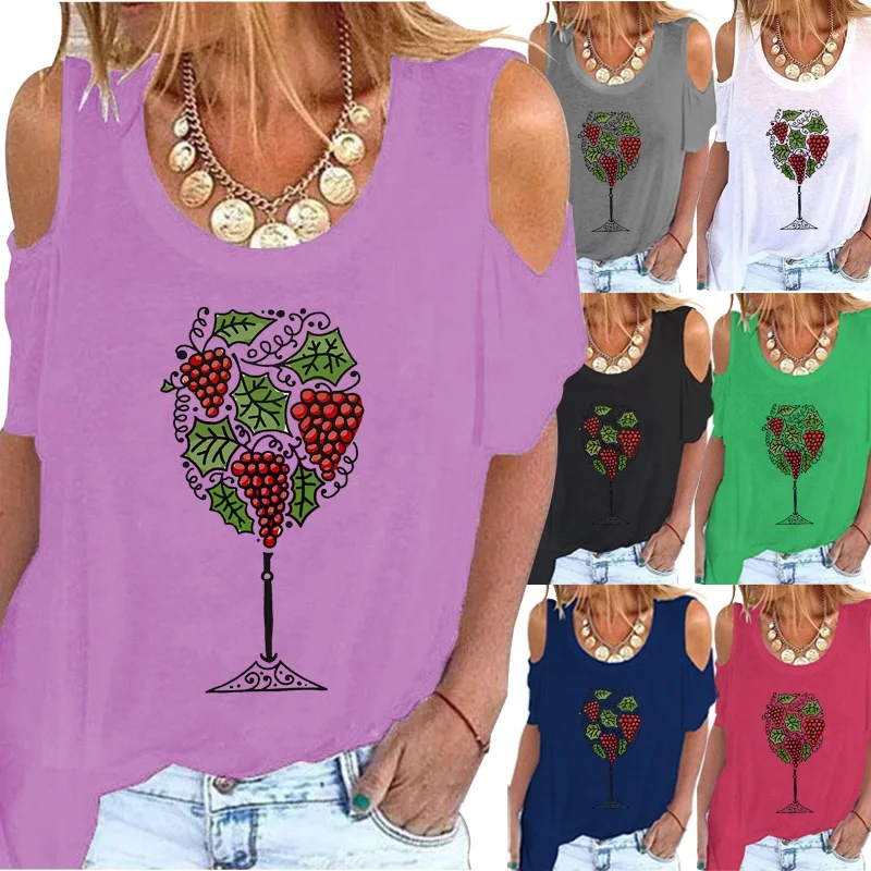 

Summer Women's Fashion Short-sleeved Off-shoulder T-shirt Casual Pattern Shirt Loose Printing Top Plus Size XS-5XL