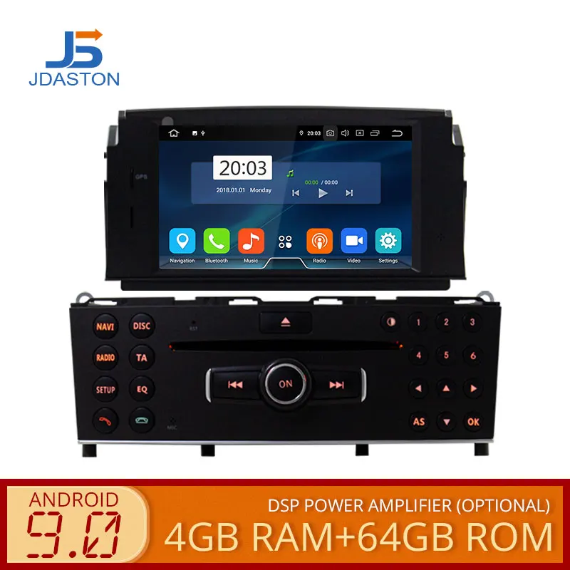 JDASTON Android 9,0 автомобильный dvd-плеер для Mercedes Benz C200 C180 W204 2007-2010 Мультимедиа gps стерео 1Din радио 4G+ 64G Восьмиядерный