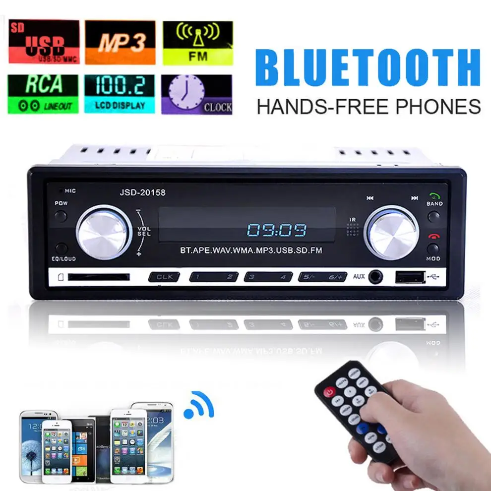Цифровой автомобильный стерео Bluetooth аудио музыкальный MP3 плеер 1 DIN в тире FM радио