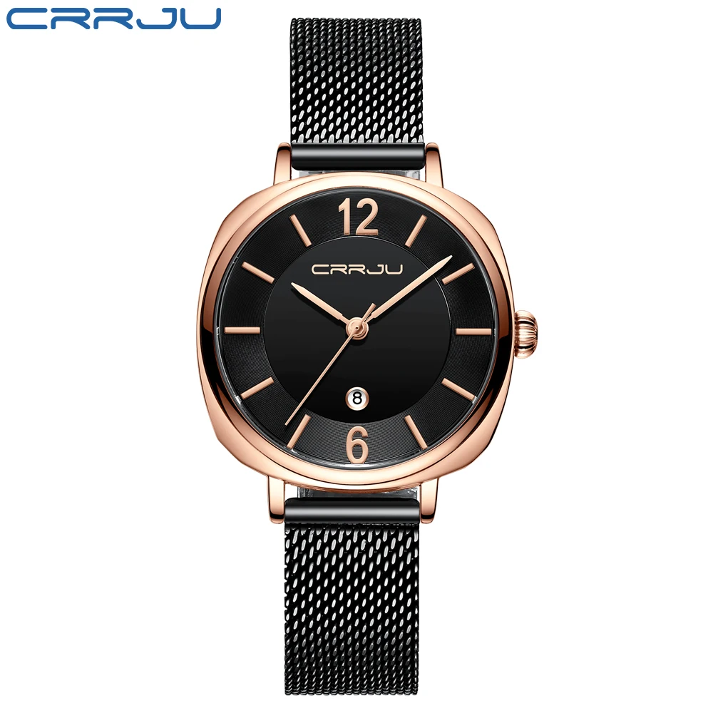 CRRJU женские часы Топ бренд класса люкс японский кварцевый механизм нержавеющая