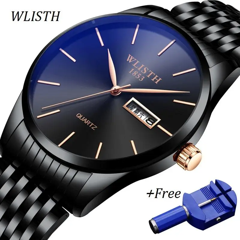

WLISTH Auto Day Date Часы для мужчин ультра тонкие мужские часы из нержавеющей стали водонепроницаемые кварцевые часы Бизнес Мужские наручные часы