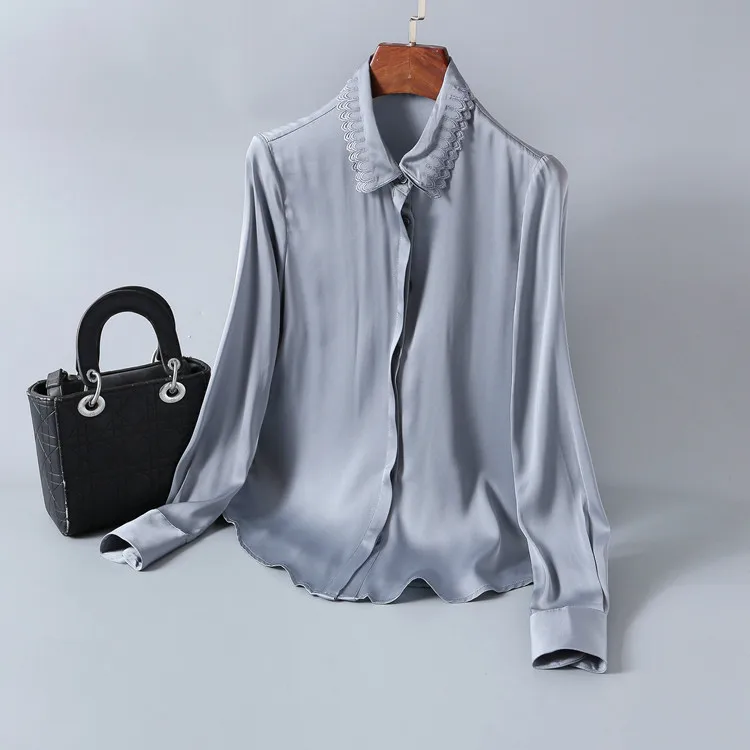 

New silk Shirts lapels female cardigan spring in Europe and the high quality goods temperament women s clothing