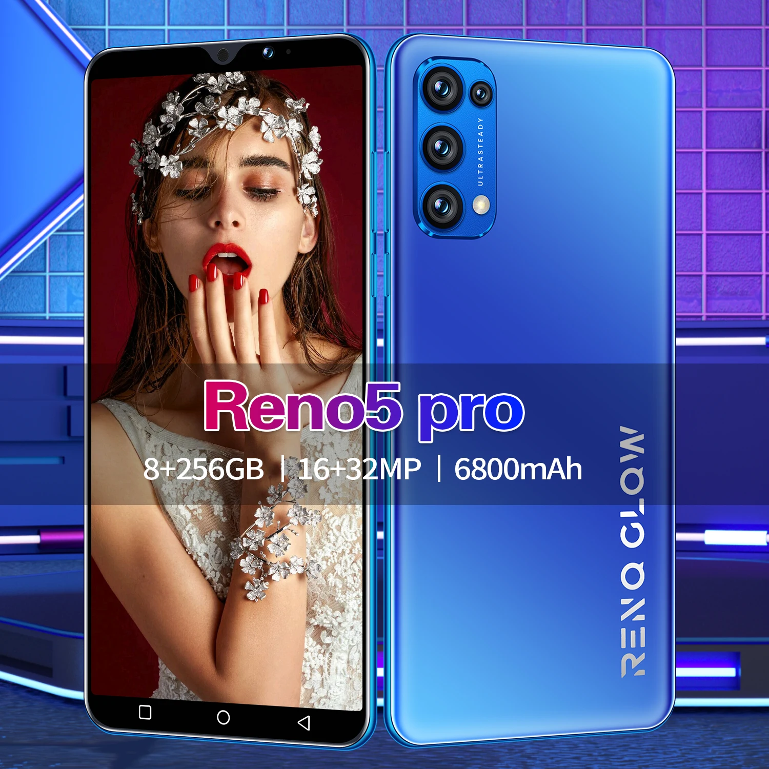 

Global version Reno5 Pro smartphone 16+32MP 5600mAh 8 256GB 6.7 inch Face ID Fingerprint ID Double sim card
