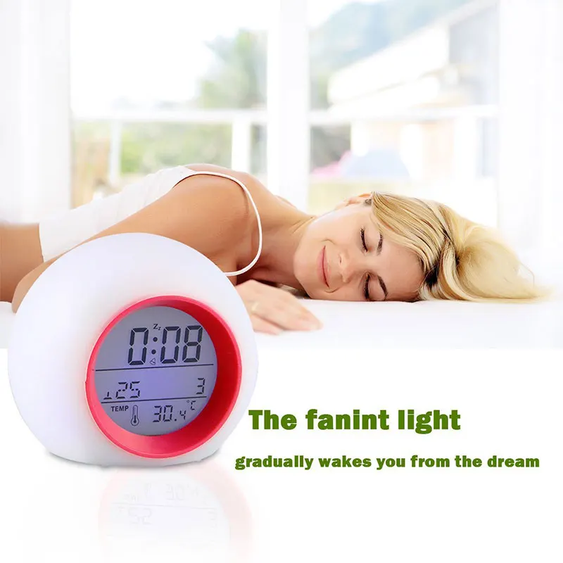 

LED alarm clock lamp digital clock thermometer 8 colors change lamp bedroom night light desk atmosphere lamp