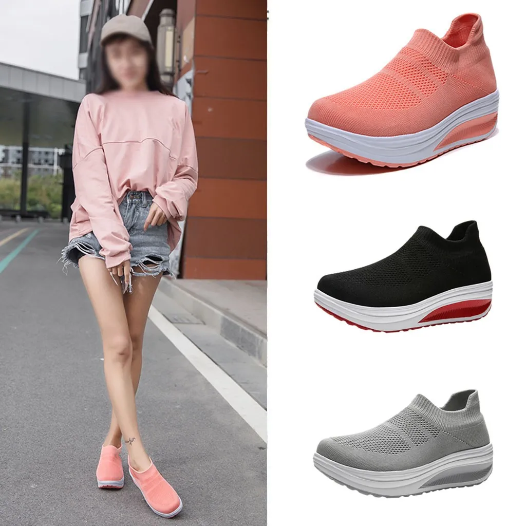 

Light Sneakers Women Running Shoes Summer Casual Breathable Sport Shoes Vulcanize Shoes Mesh Elastic Slip-On Sneaker 2020