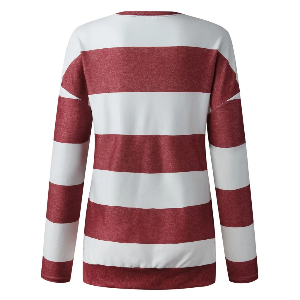Женский свитшот полосатая рубашка с круглым вырезом Повседневная Блузка длинным