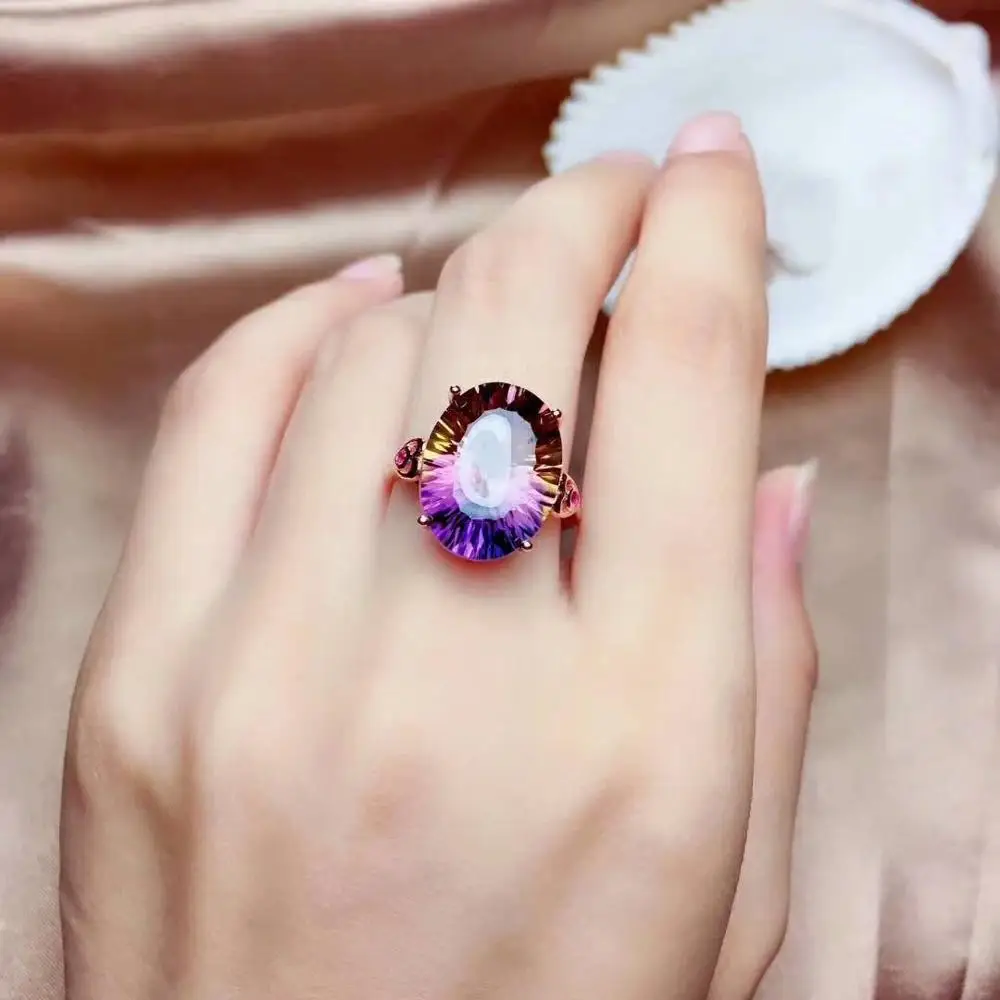 

shilovem 925 sterling silver piezoelectric ametrine rings fine Jewelry women trendy party classic new 12*16mm mj121693agzj