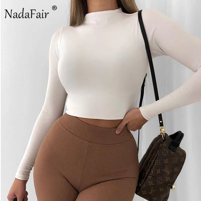 Nadafair сексуальный короткий топ с длинным рукавом женские футболки из флиса